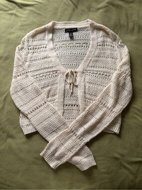 cropped crochet tie-up cardigan